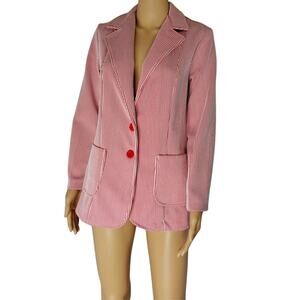 1960s Red White Striped Polyester Single Breasted blazer Size 12 Women's Vintage